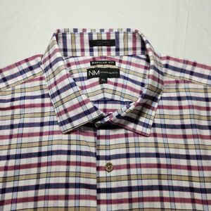 Neiman‎ Marcus Mens Plaid Shirt XL Blue/Red Regular Fit Short Sleeve Button Down